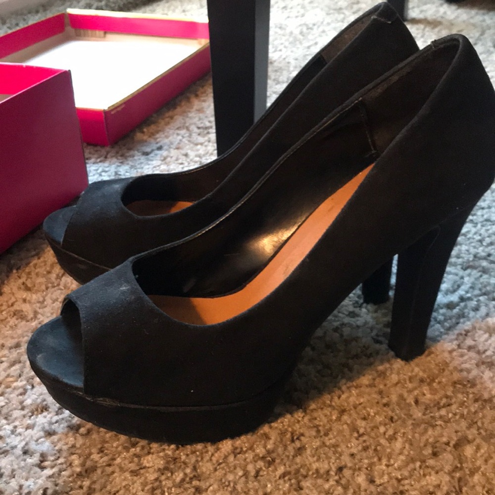 Candies Ca Sunny Black Platform Peep Toe Heels